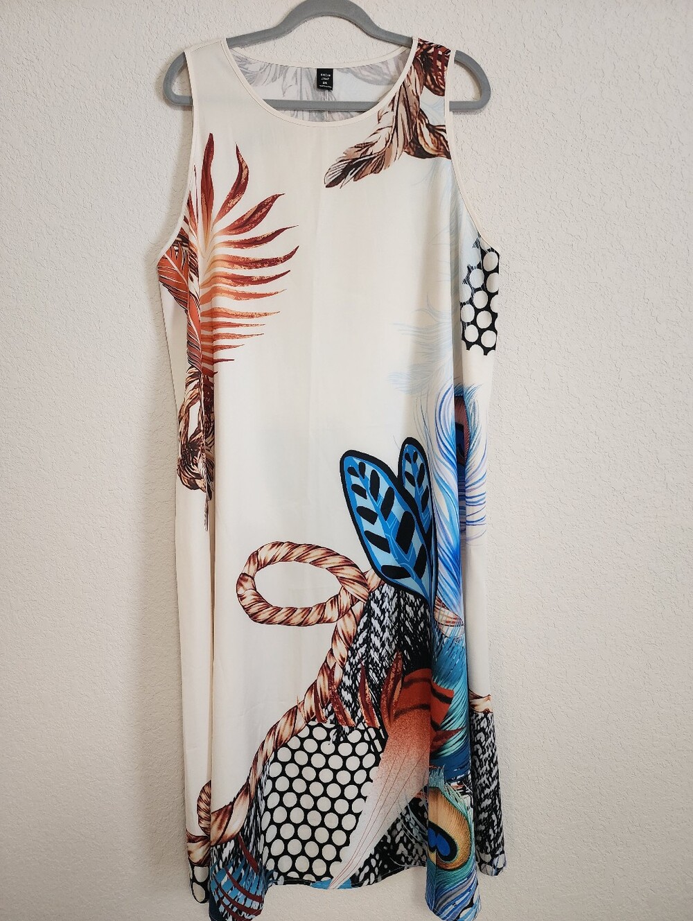 Sleeveless Cream Floral-Print Shift Dress - Unbranded
